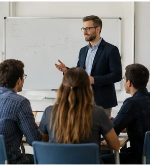 Un enseignant accompagne un apprenant